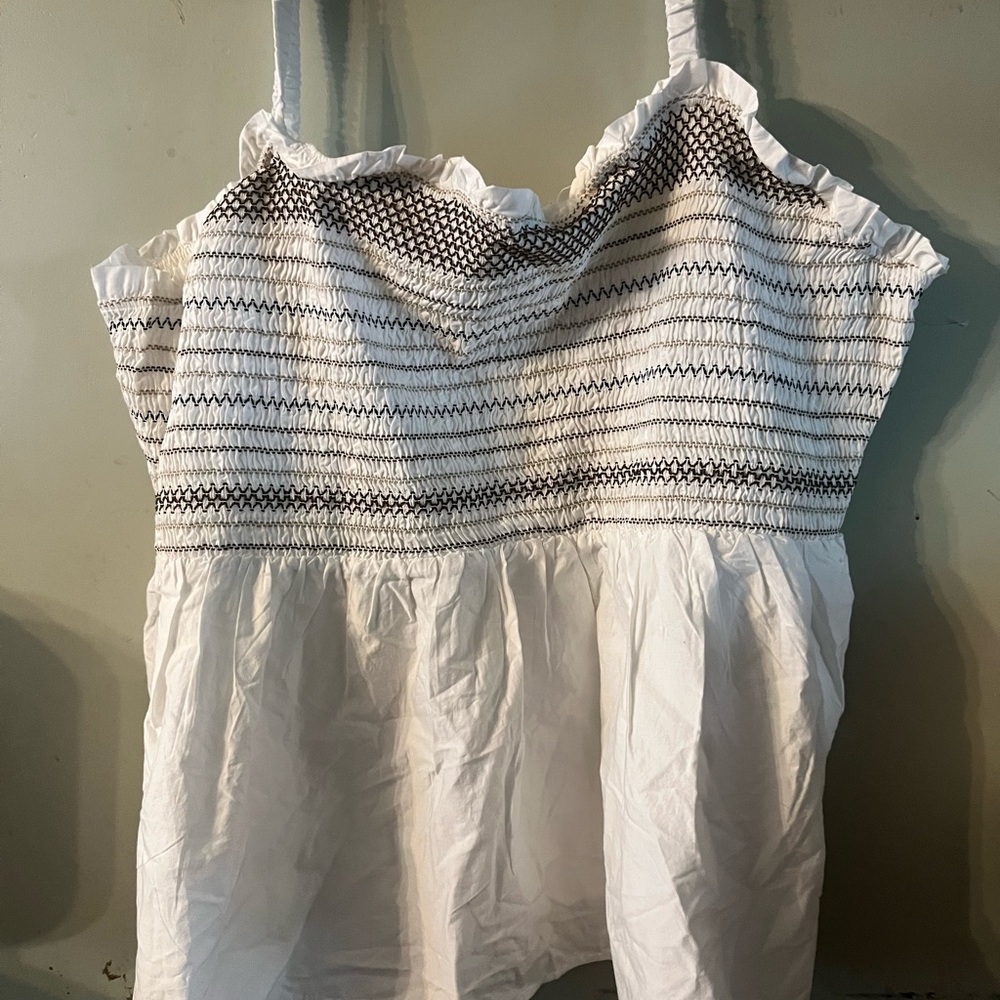 Old Navy White and Brown Smocked Top